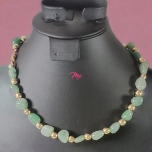 Jade nuggets and gold tone beads